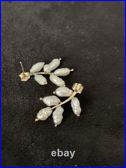 Rare Solid 14k Gold Genuine Pearl Necklace Bracelet Brooch Earrings Set Lot 53g