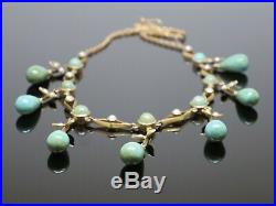Rare Victorian c1890 Turquoise and Pearl 14K Gold Festoon Necklace 14.5 14.7g
