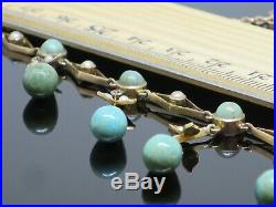Rare Victorian c1890 Turquoise and Pearl 14K Gold Festoon Necklace 14.5 14.7g