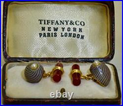 Rare Vintage 18k Gold Carnelian Abalone Pearls Cufflinks Set 10g Boxed
