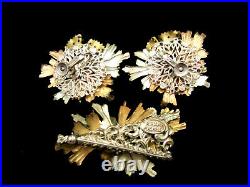 Rare Vintage Signed Miriam Haskell Gold/Silvertone Pearl Brooch & Earring Set 11