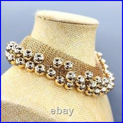 Rare bergère Parure Gold Plated Ball Bead Mesh Necklace Bracelet Earrings