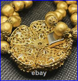 Rare vintage Miriam Haskell rhinestone pearl gold necklace matching bracelet set