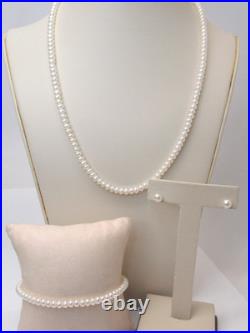 Real Pearl (4.5-5.5mm) Necklace, Bracelet, Earring Set with 10k Yellow Gold Clasps Real Pearl (4.5-5.5mm) Necklace, Bracelet, Earring Set with 10k Yellow Gold Clasps