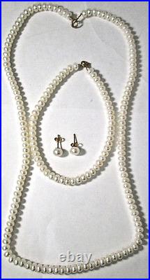 Real White Freshwater 4.5-5.5 MM Pearl 10k Gold Necklace, Bracelet, Earring Set