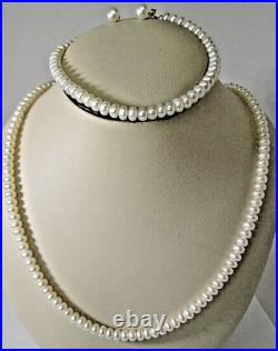 Real White Freshwater 4.5-5.5 MM Pearl 10k Gold Necklace, Bracelet, Earring Set