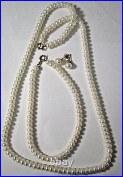 Real White Freshwater 4.5-5.5 MM Pearl 10k Gold Necklace, Bracelet, Earring Set