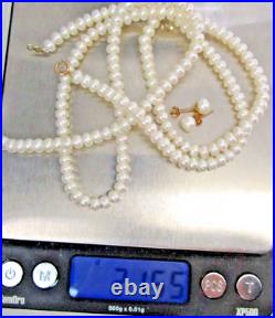 Real White Freshwater 4.5-5.5 MM Pearl 10k Gold Necklace, Bracelet, Earring Set