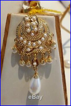 Real pearls pearl studded necklace set 22ct 22k yellow gold Bollywood style ind