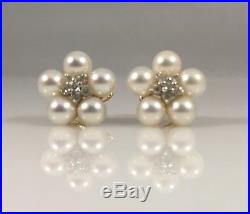 Regal Genuine Akoya Pearl & Diamond Solid 14kt Gold Earring and Ring Set, New