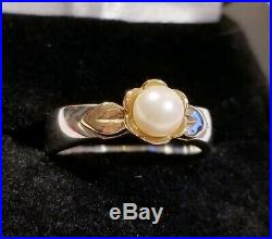 Ret James Avery Sterling Silver 14k Gold Genuine Pearl Flower Setting Ring Sz7.5