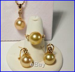 Rich golden South Sea pearl set(R/G, E/R, PDT), diamonds, solid 18k yellow gold