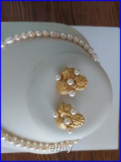 Richelieu Signed Seashell Set Vintage Gold Pearl Necklace Earrings Shell Charms Richelieu Signed Seashell Set Vintage Gold Pearl Necklace Earrings Shell Charms