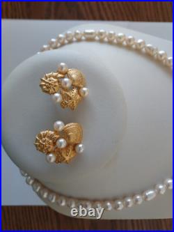Richelieu Signed Seashell Set Vintage Gold Pearl Necklace Earrings Shell Charms Richelieu Signed Seashell Set Vintage Gold Pearl Necklace Earrings Shell Charms