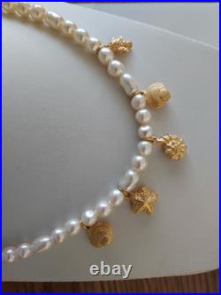 Richelieu Signed Seashell Set Vintage Gold Pearl Necklace Earrings Shell Charms Richelieu Signed Seashell Set Vintage Gold Pearl Necklace Earrings Shell Charms