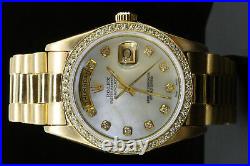 Rolex Mens Presidential Day-Date Mother Of Pearl Quick Set Diamond Dial Bezel