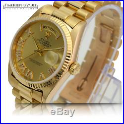 Rolex Watch Day-Date 18038 18K Yellow Gold Champagne Dial Diamond-Set Roman