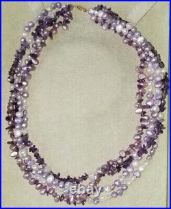 Ross Simons 14K yellow gold Amethyst purple white pearl Necklace Bracelet set