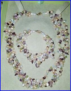 Ross Simons 14K yellow gold pastel pearl multi gemstone Necklace Bracelet set