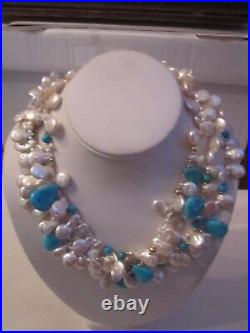 Ross Simons 14k Gold & Pearl & Turquoise Necklace & Earring Set
