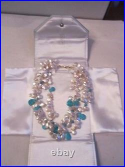 Ross Simons 14k Gold & Pearl & Turquoise Necklace & Earring Set
