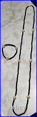 Ross Simons 14k Yellow Gold Black Spinel Pearl bracelet necklace set GSJ