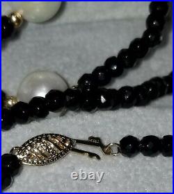 Ross Simons 14k Yellow Gold Black Spinel Pearl bracelet necklace set GSJ