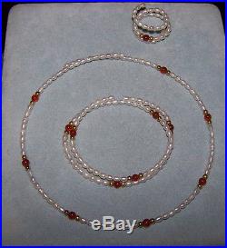 Ross Simons 14k yellow gold beads-CARNELIAN/Pearl Bracelet-Necklace-Ring SET/LOT