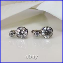 Round Cut Bezel Set Real Moissanite Drop Earrings 1.50 TCW Solid 14K White Gold