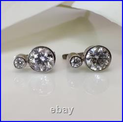 Round Cut Bezel Set Real Moissanite Drop Earrings 1.50 TCW Solid 14K White Gold