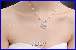 Roxi 18k White Gold Crystal Snow Earrings Pearl Chain Necklace Ring Jewelry SET