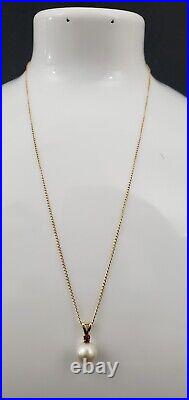 Ruby & Cultured Pearl Set, 14k Solid Yellow Gold 15 Inch Beautiful Necklace