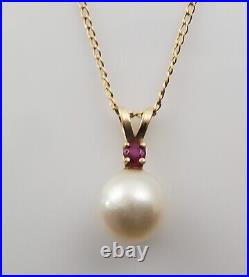 Ruby & Cultured Pearl Set, 14k Solid Yellow Gold 15 Inch Beautiful Necklace