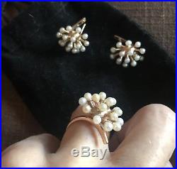 Russian 585(14k) Rose Gold Pearl set Ring and Earrings Pearl Accent