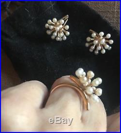 Russian 585(14k) Rose Gold Pearl set Ring and Earrings Pearl Accent