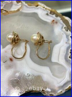 Russian Vintage Rose Gold Pearl Set Ring Earring 583 14 K Soviet Union Jewelry