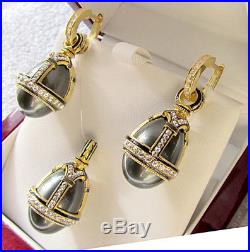 SALE! SUPERB EGG PENDANT & EARRINGS SET SILVER 925and 24K GOLD with BLACK PEARL