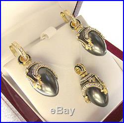 SALE! SUPERB EGG PENDANT & EARRINGS SET SILVER 925and 24K GOLD with BLACK PEARL