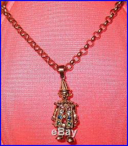 SECONDHAND 9ct GOLD MULTI GEM SET ARTICULATED CLOWN PENDANT & 9CT GOLD CHAIN