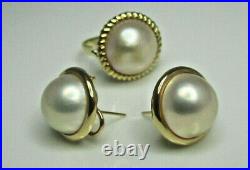SET 14K YELLOW GOLD MABE PEARL EARRINGS with MATCHING RING