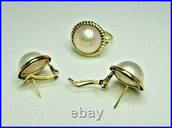 SET 14K YELLOW GOLD MABE PEARL EARRINGS with MATCHING RING