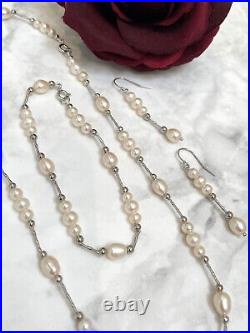 SET Japanese Akoya Pearl Necklace Saltwater 18k White Gold Silver Birthday women