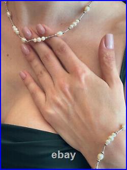 SET Japanese Akoya Pearl Necklace Saltwater 18k White Gold Silver Birthday women