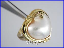 SOLID 14K GOLD HEART SHAPED MABE PEARL with 0.06 TCW DIAMOND RING + EARRINGS SET
