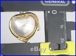 SOLID 14K GOLD HEART SHAPED MABE PEARL with 0.06 TCW DIAMOND RING + EARRINGS SET