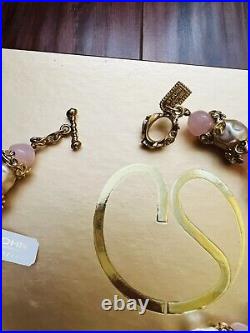 ST. JOHN Pearl & Pink Marble Gold Tone Neckace + Earrings Set NWT