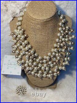 STELLA & DOT SOPHIA PEARL BIB Necklace Set withMatching Ring New In Box Wedding