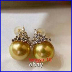 STUNNING AAAA+ 10-11mm south sea Golden ROUND pearl pendant earring set