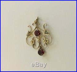 STUNNING ANTIQUE EDWARDIAN 9CT GOLD RUBY and SEED PEARL GEM SET LAVALIER PENDANT