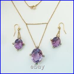 STUNNING ANTIQUE Pendant & Earring Set Amethyst Pearl 9ct Gold Pearl Anniversary